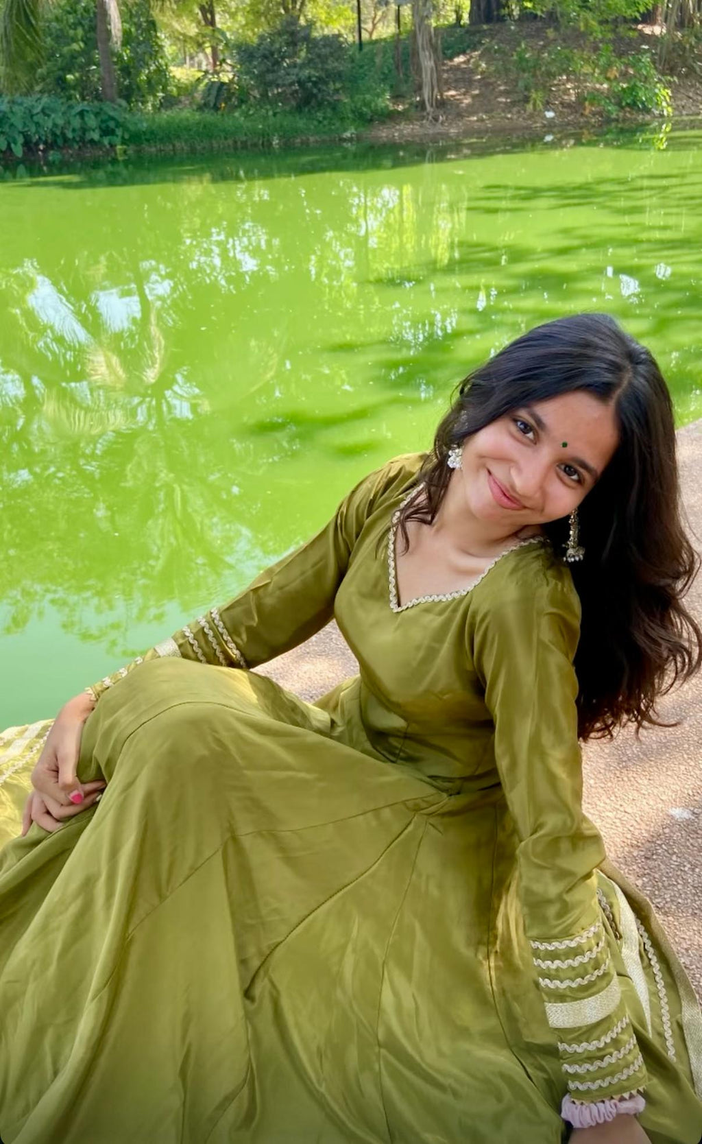Ruhaani - Olive Green Anarkali Set