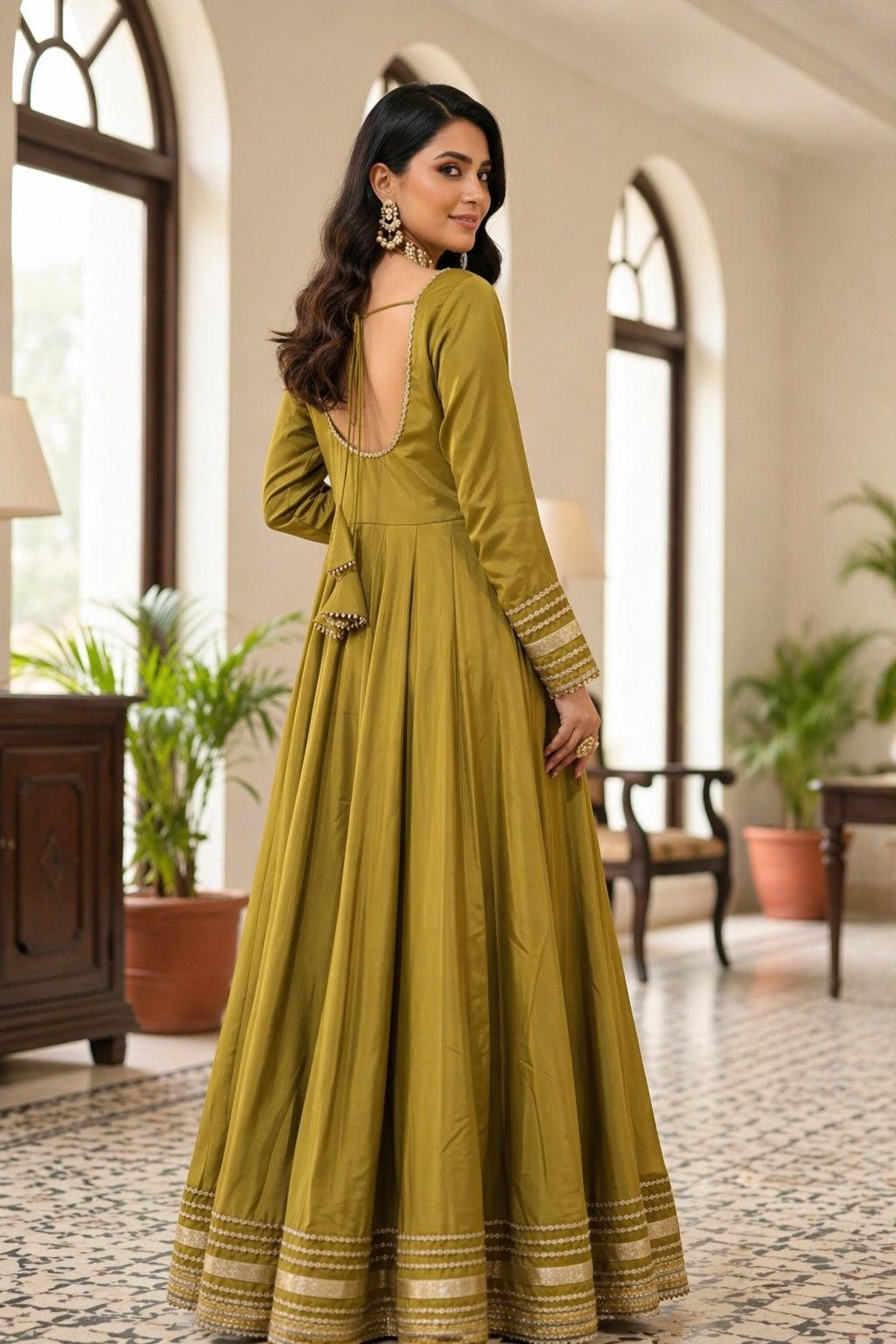 Ruhaani - Olive Green Anarkali Set