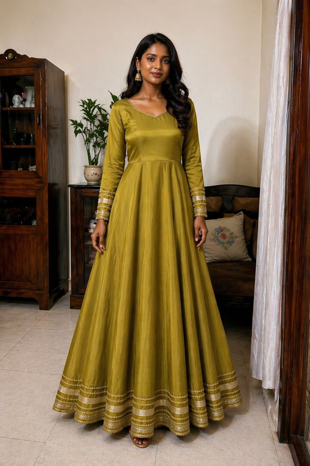 Ruhaani - Olive Green Anarkali Set