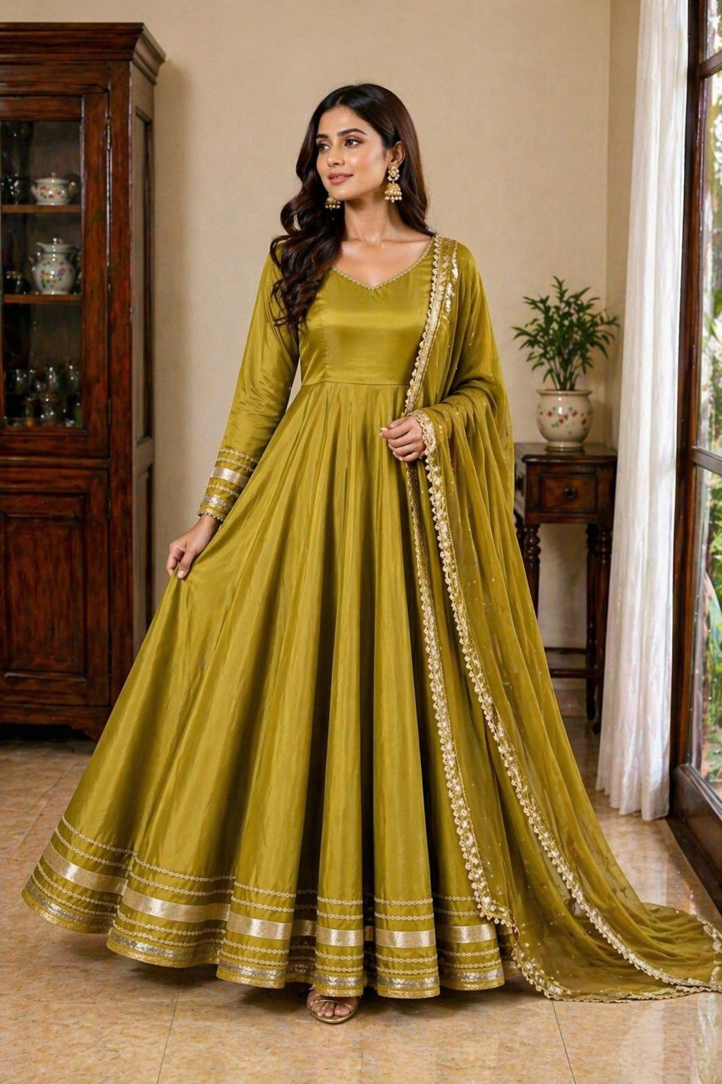 Ruhaani - Olive Green Anarkali Set