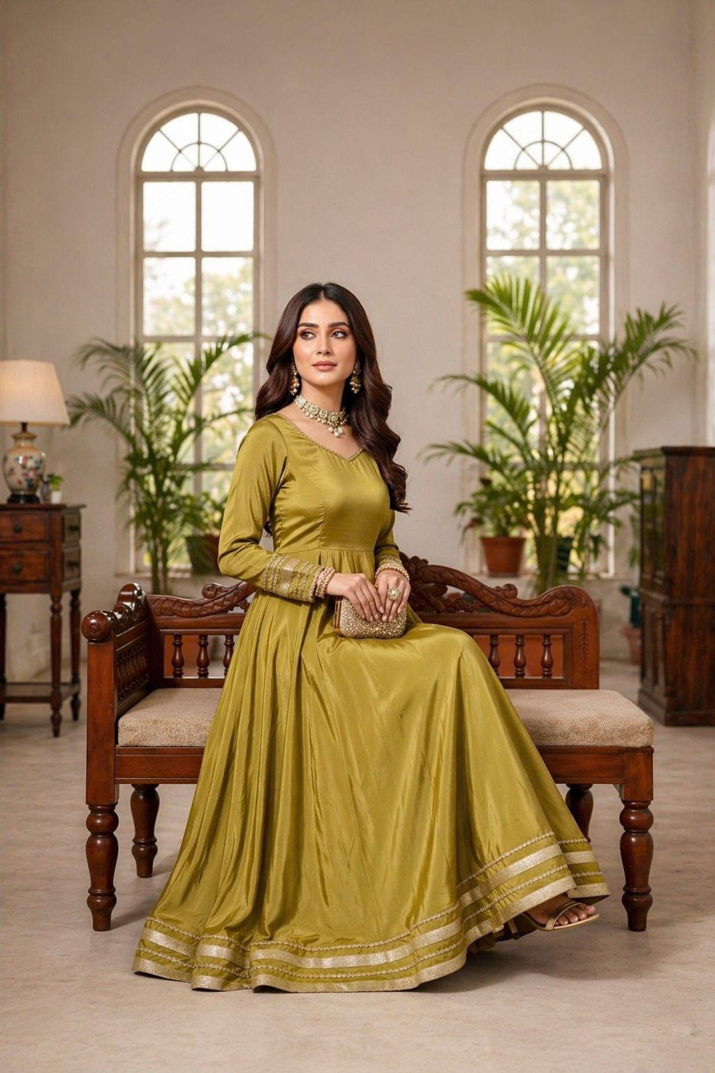 Ruhaani - Olive Green Anarkali Set